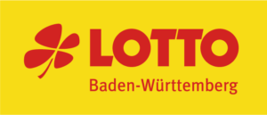 Startseite: Logo Lotto Baden-Württemberg. Roter Schriftzug und Kleeblatt auf gelbem Hintergrund.