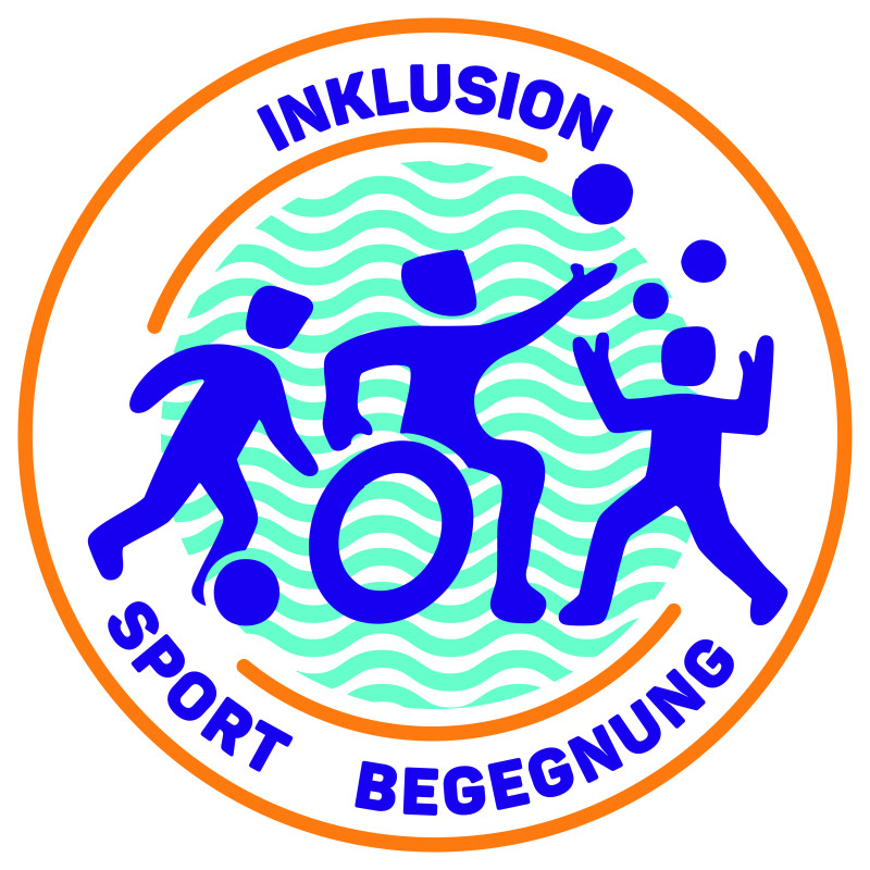 Inklusion Sport Begegnung Logo: Menschen mit und ohne Behinderung beim Sport.