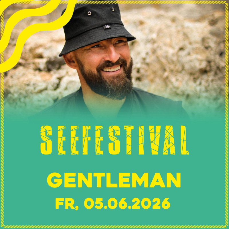 Seefestival Ankündigung mit Gentleman am 05.06.2026. Musikfestival mit dem deutschen Reggae-Musiker.